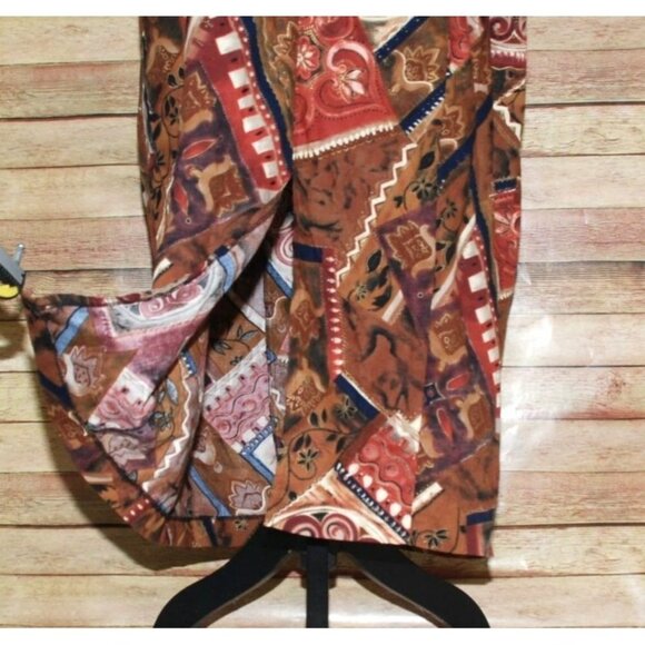 Vintage Diana Marco Brown Maxi Dress Size 22 Patterned Long Sleeve Ethnic Retro - Picture 4 of 12